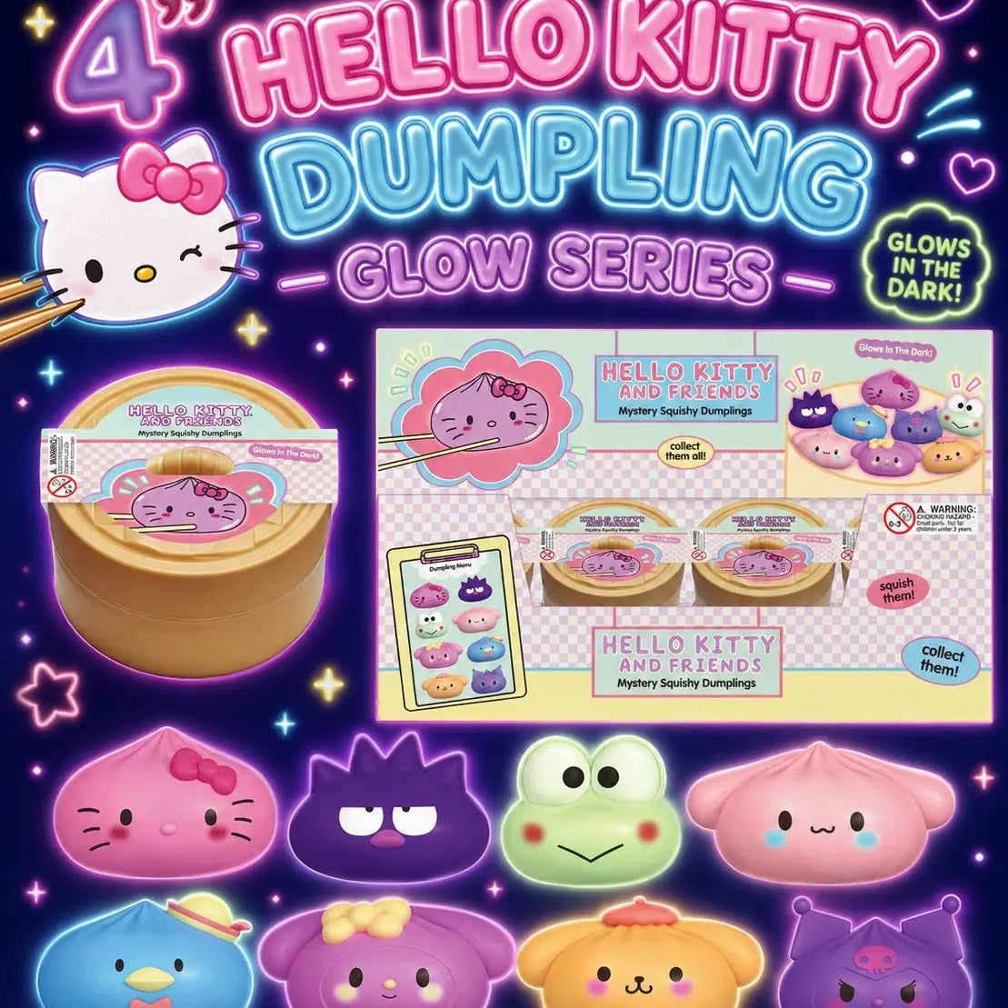 Authentic Sanrio Hello Kitty and Friends Mystery Squishy Dumpling Glow in the Dark Fidget- Preorder - October