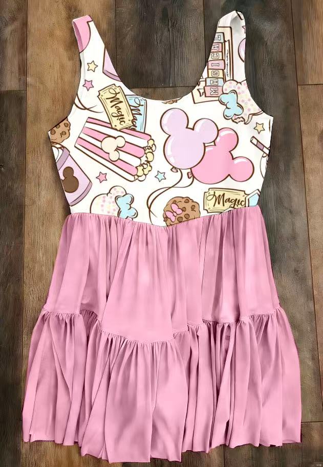 Kid's Mouse Snacks Pink Mesh Dress w/ Shorts Underneath- Preorder - 6 week eta