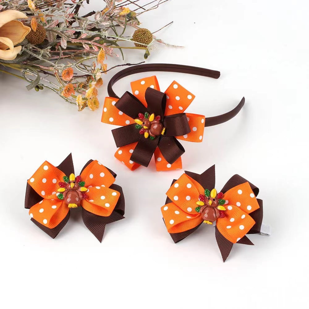 Turkey Hair Bows & Headband sets