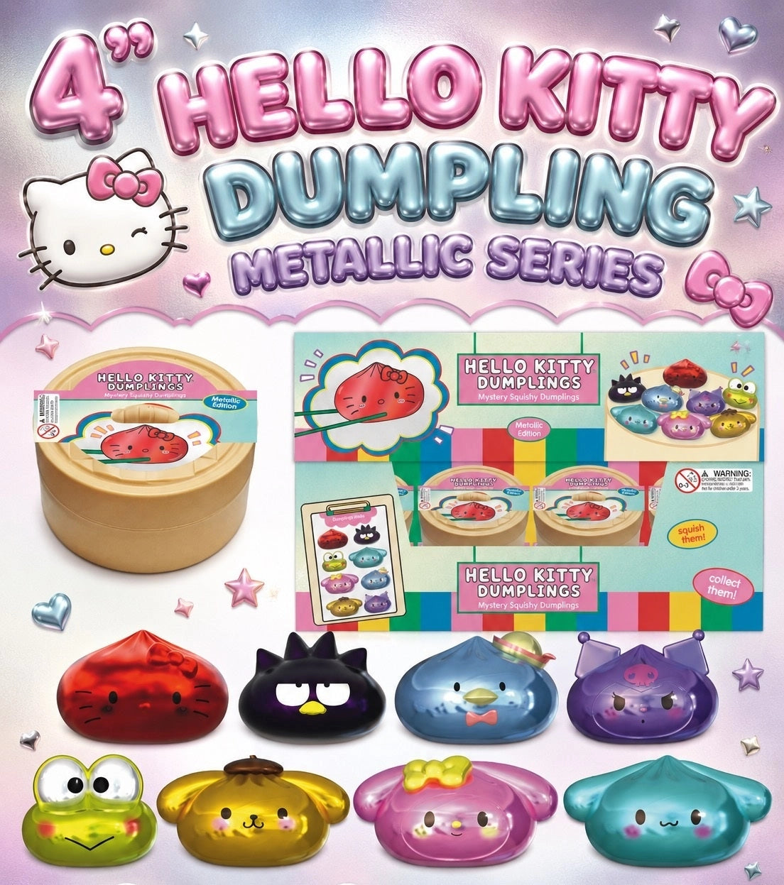 Authentic Sanrio Hello Kitty and Friends Mystery Squishy Dumpling Metallic Series Fidget- Preorder  - October
