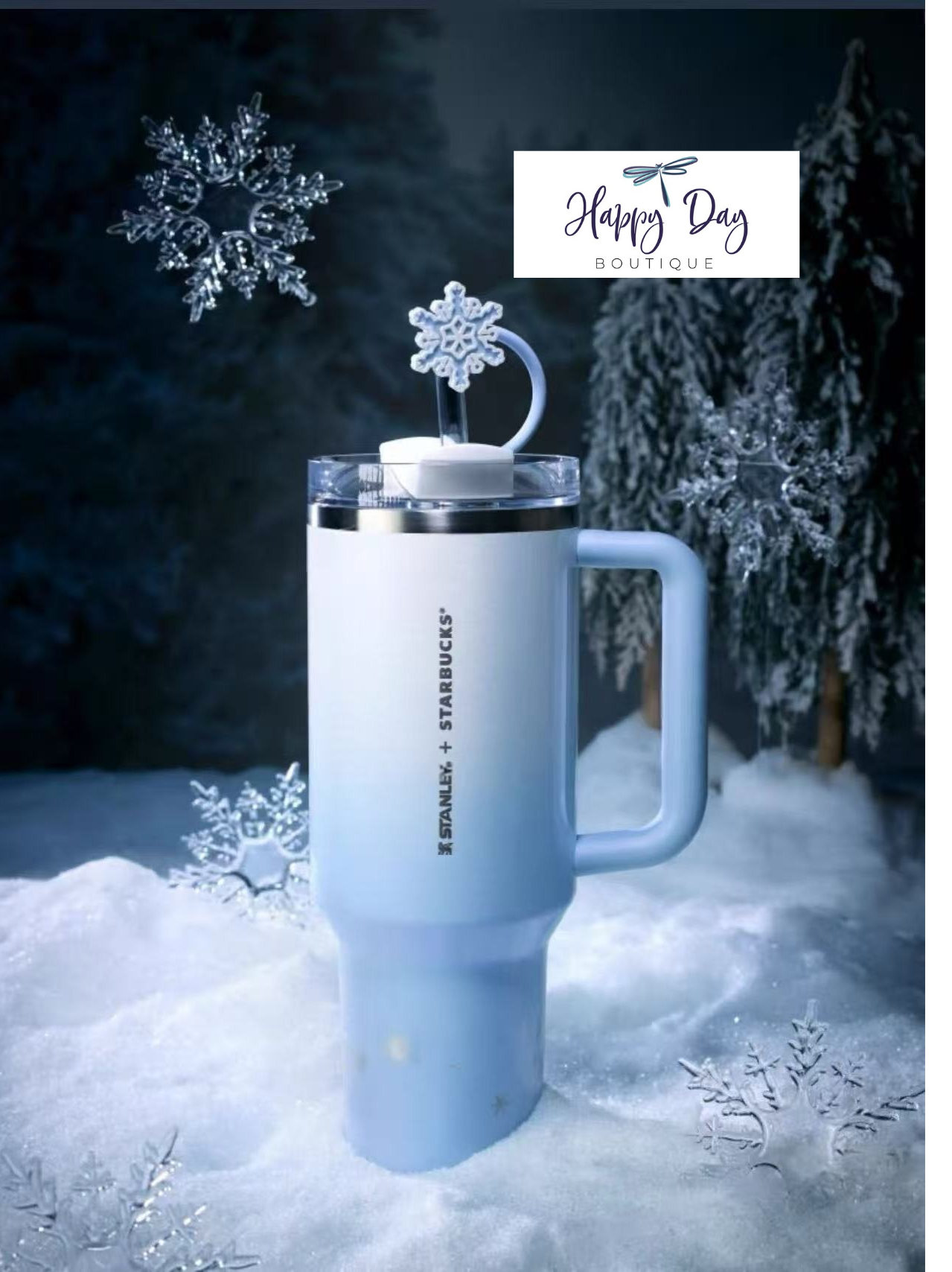 40oz China Starbucks Snowflake White Stainless Steel Stanley With  Snowflake Straw Stopper - READY TO SHIP!!!