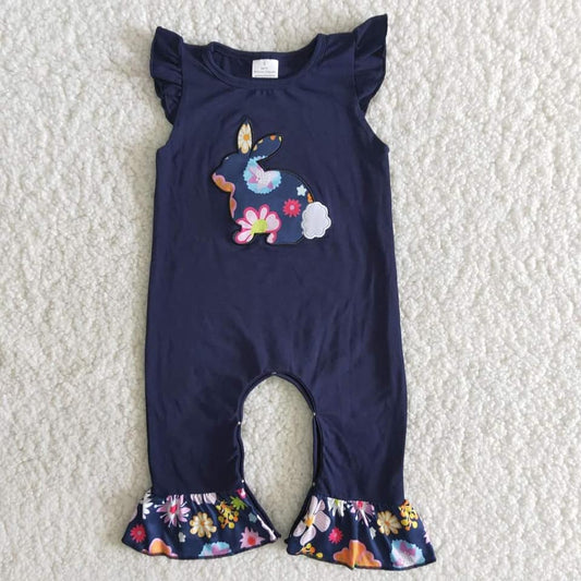 Girls Navy Floral Easter Romper