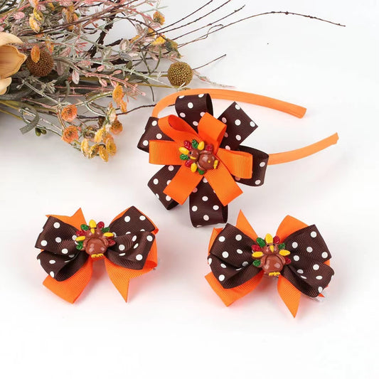 Turkey Hair Bows & Headband sets
